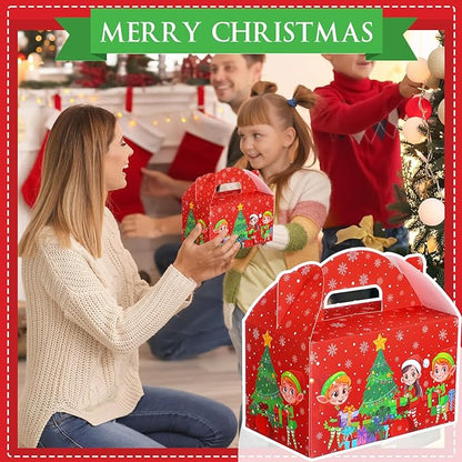 24 Pcs Christmas Treat Boxes Candy Goodie Cookie Gingerbread House Snowman Snowflake Christmas Party Favor Box Containers for Winter Holiday Party Favor Supplies