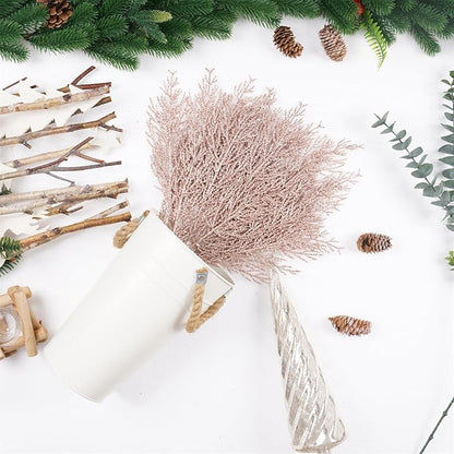 Christmas Glitter Twig 24pcs Artificial Pine Tree Picks for Christmas Tree Ornaments fillers, DIY Xmas Wreath, Crafts, Garland, Holiday, Party, Wedding and Home Decoration (Rose Gold)