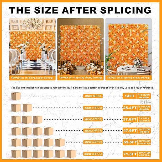 Flower Wall Backdrop 9pcs 16.5x16.5 Inch Flower Wall Decor Artificial Floral Wall Panel Ideal for Wedding Celebrations, Festive Party Birthday Backdrops and Elegant Home Decor