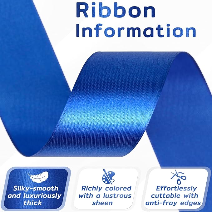 60 Yards Blue Ribbon 1-1/2 Inch, Solid Royal Blue Satin Ribbon for Gift Wrapping, Crafts, Flower Bouquet, Wedding, Baby Shower, Festival, Christmas, Halloween