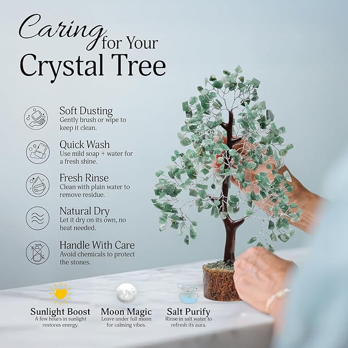 FASHIONZAADI Green Aventurine Crystal Tree, Crystals and Stones, Gem Tree, Healing Gemstones and Crystals Home Decor, Meditation Decor, Spiritual Gifts for Women, Good Luck Gift