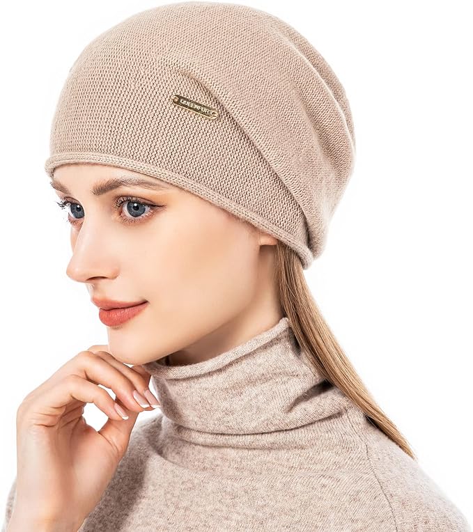 QUEENFUR Knit Slouchy Beanie Hats for Women Cashmere Ski Cap Knitted Wool Soft Warm Winter Hat