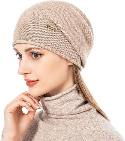 QUEENFUR Knit Slouchy Beanie Hats for Women Cashmere Ski Cap Knitted Wool Soft Warm Winter Hat