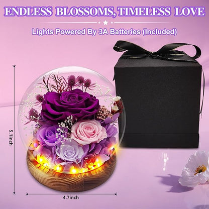 Preserved Rose Forever Flowers in Glass Dome Gifts for Women, Long-Lasting Real Flowers，Red Eternal Rose Birthday Gifts for Mom Valentines Day Anniversary for Wife Girlfriend