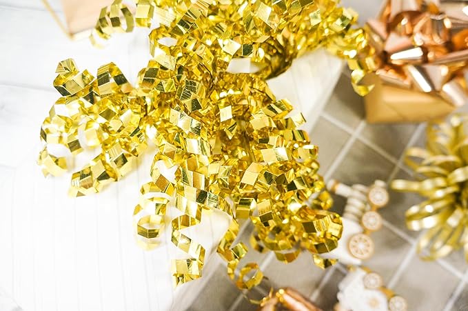 CT CRAFT LLC Gift Bows 22 PCS Set Multi Colored Assorted - Bow x 18 pcs + Kegg Roll x 4 pcs - Gold/Bronze Gold, Holiday Christmas Birthday Party Wrapping
