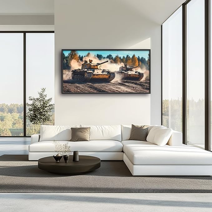 Military Tanks Large Wall Art Framed Wall Decor for Living Room, Tank Pictures Oversized Canvas Print Painting Modern Extra Large Framed Artwork for Bedroom Office Home Decor 60"x30"