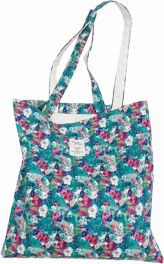 Cotton Canvas Tote Bag Reusable Soft Grocery Cloth Bag Floral Shoulder Bag for Beach Travel Shopping