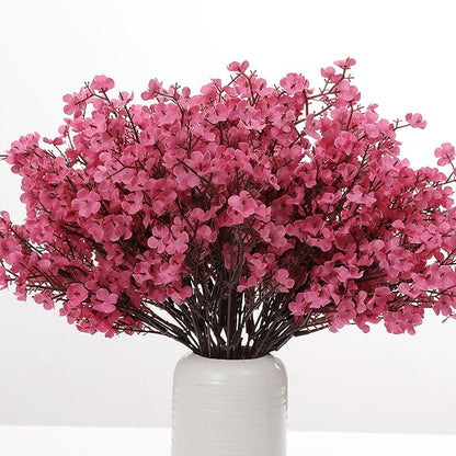 6PCS Artificial Baby Breath Flowers Fake Silk Real Touch DIY Floral Bouquets Decor Wedding Party Decoration Arrangements(Hot Pink)