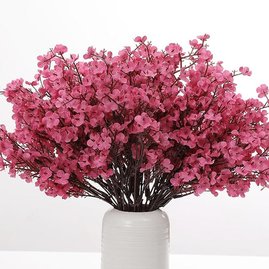 6PCS Artificial Baby Breath Flowers Fake Silk Real Touch DIY Floral Bouquets Decor Wedding Party Decoration Arrangements(Hot Pink)