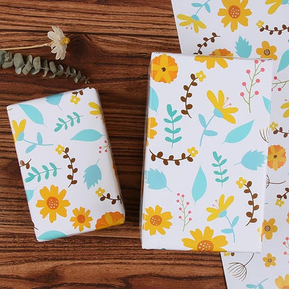 Aimyoo Floral Packing Paper Wrapping Paper Roll 17 in x 10 ft, Blue Red Flower Gift Wrap for Wedding Bridal Shower Birthday