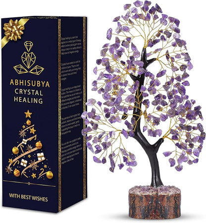 Amethyst Crystal Tree, Healing Crystals, Reiki Gemstone, Tree Life, Wood Base Office Desk Room Feng Shui Home Decor Spiritual Energy Meditation Gift for Women Men, Purple Crystals and Stones Tree
