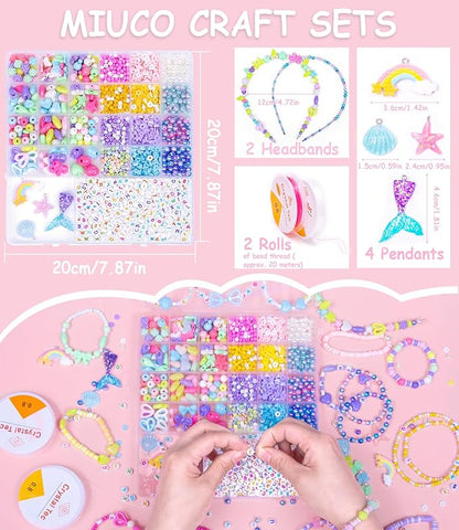MiuCo Bracelet Making Kit for Girls - Cute Beads for Jewelry Making Kit with Charms - Arts and Crafts for Make Necklaces - Birthday Gifts for Kids Girls Ages 5 6 7 8 9 10 11 12 Macarons