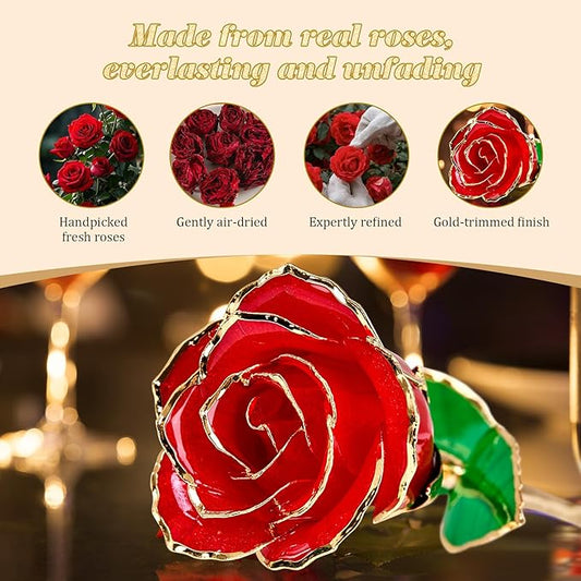 Mikasol Real 24K Gold Dipped Realistic Rose – Timeless Lifelike Bloom with Heart Puzzle Base – Romantic Red Flower Gift for Her, Wife, Girlfriend, Mom – Birthday, Anniversary, Mother’s Day (Red)