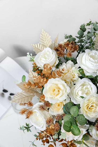 YYHUAWU Artificial Flowers Combo Box Set Gradient Color Flower Leaf with Stems for DIY Wedding Bouquets Centerpieces Baby Shower Party Home Decorations Ivory