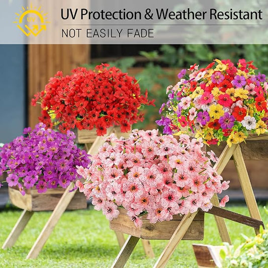 MACTING Artificial Flowers for Outdoors Fake Spring Flowers UV Resistant No Fade Plastic Faux Flowers for Hanging Planters Garden Patio Porch Window Home Indoor Outside Summer Decorations (Purple)