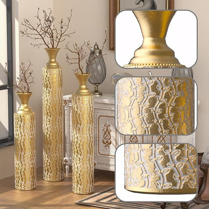Floor Vases, Tall Home Decor Metal Vase Set of 3 Large Glazed Decorative Vases for Wedding Decor, Elegant Modern Flower Holder for Living Room, Entryway, Hallway, Dining Room