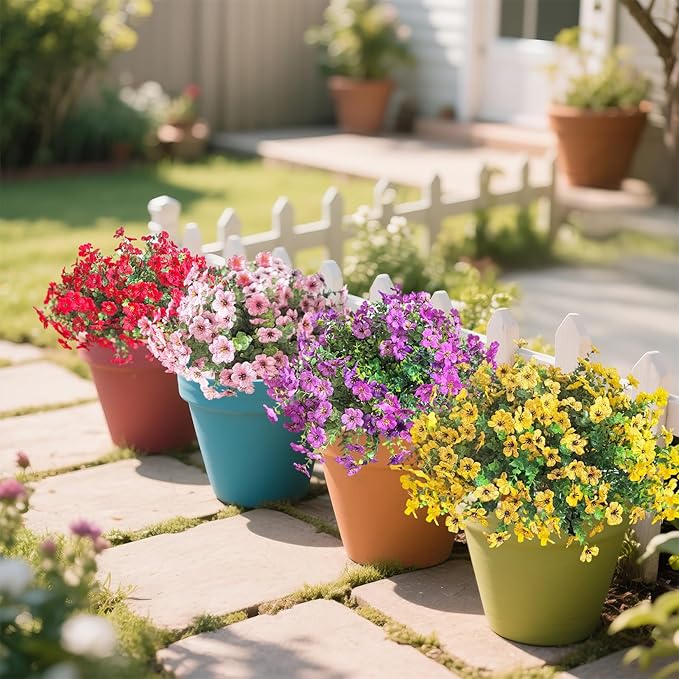 Artificial Fall Flowers Faux Mums for Outdoor Indoor Garden Home Decoration, Faux Flower Daisy with Eucalyptus Leaves Fake Mums Plants Greenery Boxwood Porch Patio, 12 Bundles