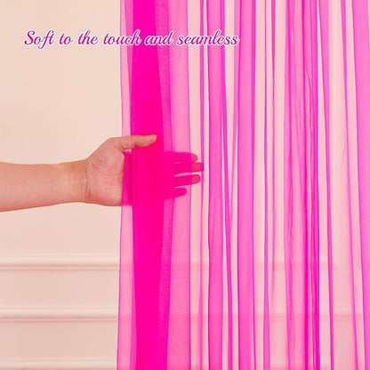 10x10ft Hot Pink Tulle Backdrop Curtain with Lights String for Parites, Sheer Backdrop Curtains for Wedding Baby Shower Birthday Party Photo Shoot Decorations