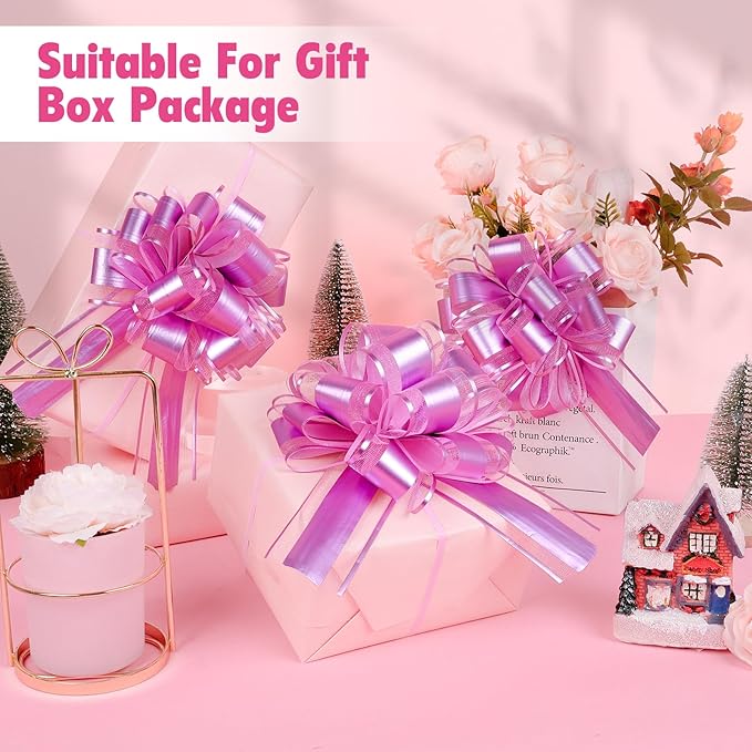 24PCS 6 Inch Large Pull Bows,Pink Bow for Gift Wrapping,Party Gift Wedding Ribbon Bows for Wrapping Boxes or Flower Decorations,Perfect for Christmas Valentine's Day Decoration Bow（Pink）