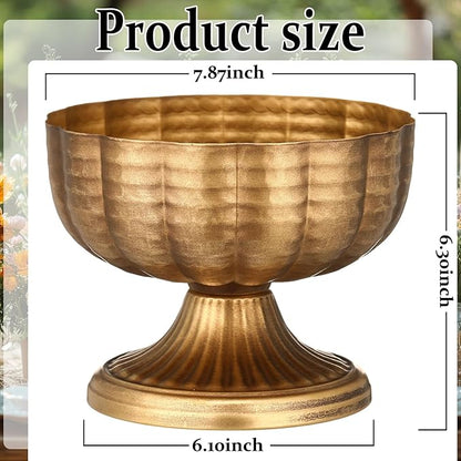 Distressed Gold Metal Compote Bowl Compote Vase Centerpieces for Table Pedestal Vase for Wedding Birthday Party Anniversary Indoor Outdoor Activity, 8" Diameter (Vintage Gold,10 Pcs)