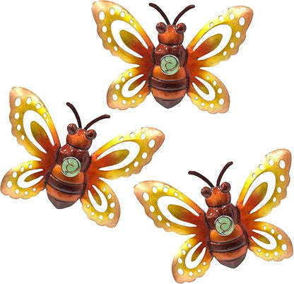 Garden Decor Clearance Metal Bee Wall Art Sculpture, Large Bee Wall Decor Christmas Garden Decoration Hanging for Yard Lawn Patio Living Room Bedroom, 3 Pack, Gift for Family
