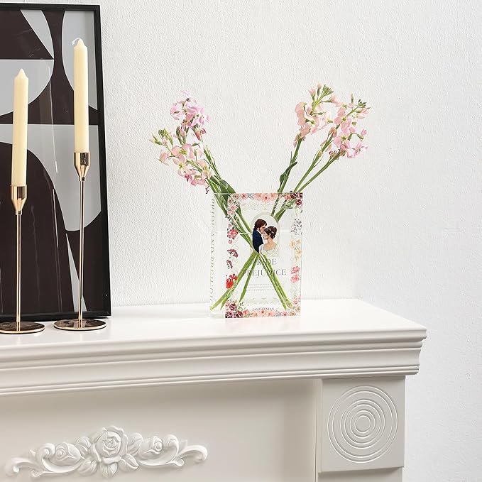 Acrylic Book Shaped Vase, Clear Book Flower Vase, Modern Decorative Vases for Home/Living Room/Bookshelf/Bedroom/Office Decor Aesthetic, Book Lovers Gifts(Pride)