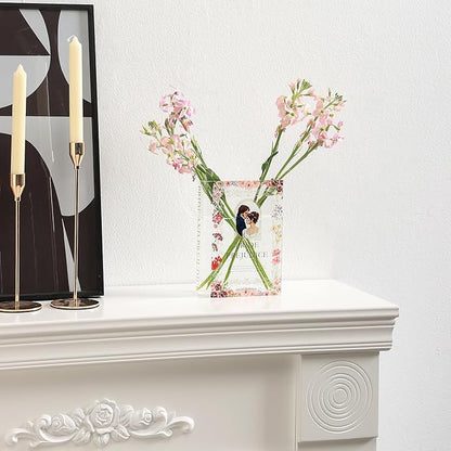 Acrylic Book Shaped Vase, Clear Book Flower Vase, Modern Decorative Vases for Home/Living Room/Bookshelf/Bedroom/Office Decor Aesthetic, Book Lovers Gifts(Pride)