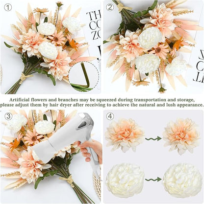 Dremisland Artificial Flowers Bouquet Silk Floral Arrangements Faux Flowers Plant for Home Decor Wedding Bride Bouquets Floral Tables Centerpieces for Home Decor Indoor Vase Table Decor (Champagne)