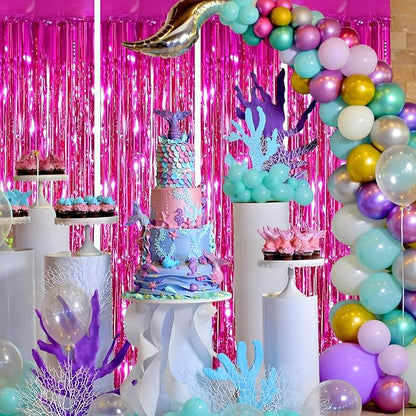 Keyali 4 Pack 3.3 * 8.3 ft Foil Curtain Metallic Tinsel Fringe Curtains Photo Booth Props Backdrop for Birthday Wedding Engagement Baby Shower Christmas Holiday Celebration Partyl,Hot Pink