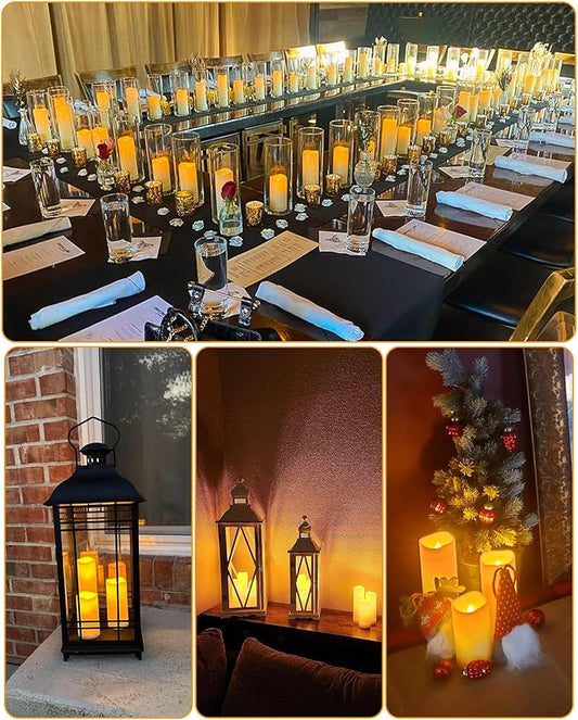 Enido 24 Pc Flameless LED Candles with Remote & Timer, Outdoor Waterproof, Flickering Electric Warm Lights for Cozy Home & Holiday Romantic Decor, Battery Operated (D 2.2” x H 4”/5”/6”