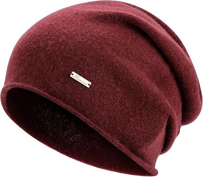 100% Wool Slouchy Beanie, Warm Beanie Hats for Women Breathable Knitting Skull Beanies Cap for Spring Fall Winter