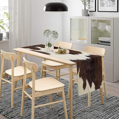 Cow Skin Print Table Runner, Rustic Farmhouse Cottage Country Animal Fur Skin Western Style Brown Cowhide Print Dinner Runner Table Decoration for Home Kitchen Dining 13x70in
