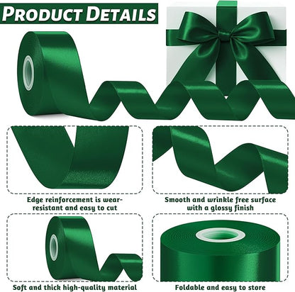 Fullive 1 1/2 Inch Christmas Ribbon, 30 Yards Forest Green Ribbon for Gift Wrapping, Polyester Solid Satin Ribbon for Flower Bouquet for St. Patrick's Day Christmas Decorations Floral Arrangements