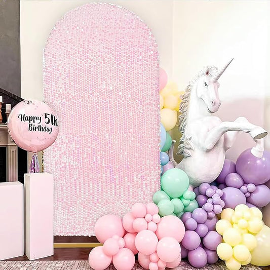 6FT Sequin Arch Backdrop Cover: White Iridescent Big Payette Shimmer Backdrop Covers for Party Wedding Decor