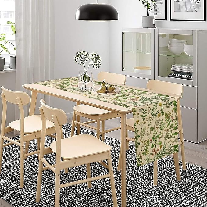 Vintage Botanical Mushroom Table Runner Wild Floral Retro Boho Plants Herbs Ferns Dinner Runner for Farmhouse Cabin Home Kitchen Dining Holiday Party Decor 13x90in