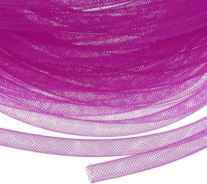 Mesh Tube Ribbon 25 Yards, 8mm Elastic Fabric Ribbons Mesh Tubing for Crafts/Gift Wrapping/Flower Bouquets/Wedding/Birthday/Holiday/Wreaths Christmas/Decoration[Persian Rose]