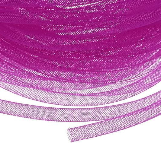 Mesh Tube Ribbon 25 Yards, 8mm Elastic Fabric Ribbons Mesh Tubing for Crafts/Gift Wrapping/Flower Bouquets/Wedding/Birthday/Holiday/Wreaths Christmas/Decoration[Persian Rose]