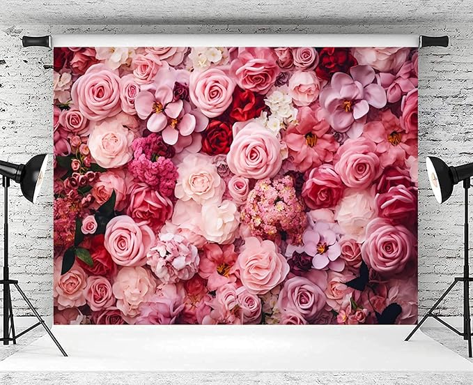 15x8ft Flower Backdrop Pink Red Rose Flowers Floral Wall Photography Background Birthday Baby Shower Wedding Party Banner Decorations Supplies Photo Booth Props