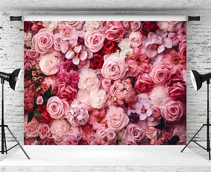 20x10ft Flower Backdrop Pink Red Rose Flowers Floral Wall Photography Background Birthday Baby Shower Wedding Party Banner Decorations Supplies Photo Booth Props