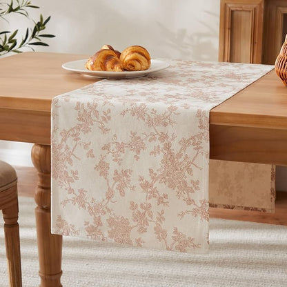 100% Cotton French Pastoral Table Runners, 13x72 Inch Taupe Farmhouse Table Runners 72 Inches Long, Vintage Flowers Print Home Decors