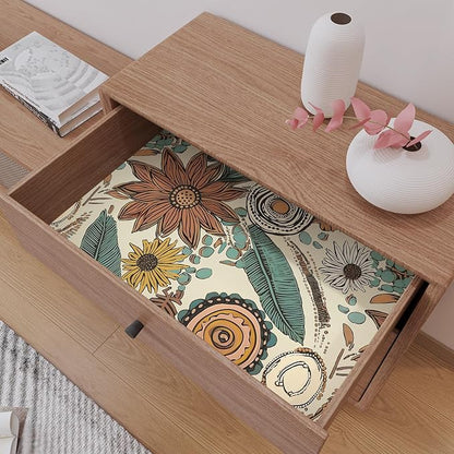Boho Wallpaper Peel and Stick,Vintage Floral Contact Paper 17.5" x 118", Retro Botanical Flowers Wall Paper Self Adhesive Removable Waterproof for Walls Shelves Cabinet Table (Beige,Brown, Blue)