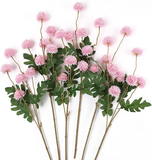 mizii 6Pcs Pink Fake Silk Pompon Mum Artificial Flowers Bulk Small Faux Chrysanthemums with Stems Realistic Floral Decorations for Wedding DIY Bouquet Centerpieces Shower Vase Home Decor (Pink)