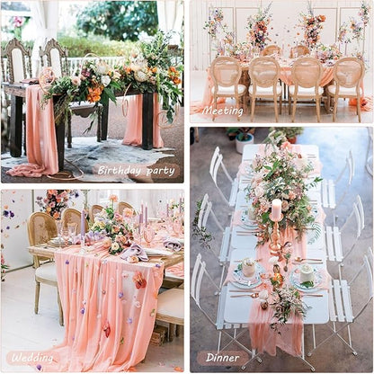 12 Pack 10Ft Cheesecloth Boho Gauze Table Runner - 35x120 Inch Rustic Cheese Cloth Long Table Runner for Wedding, Bridal Shower, Birthday Party Decor (Peach Coral)
