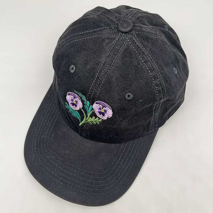 Cute Flower Hat, Elegant Floral Embroidered Adjustable Baseball Cap for Men Women, Gifts for Flower Lovers, Black