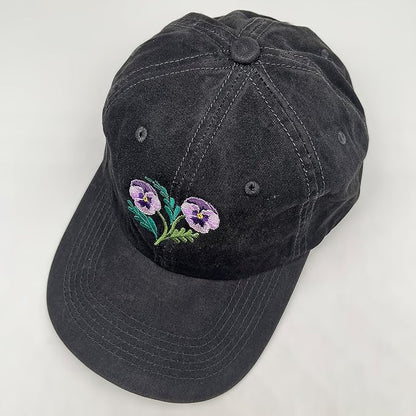 Cute Flower Hat, Elegant Floral Embroidered Adjustable Baseball Cap for Men Women, Gifts for Flower Lovers, Black