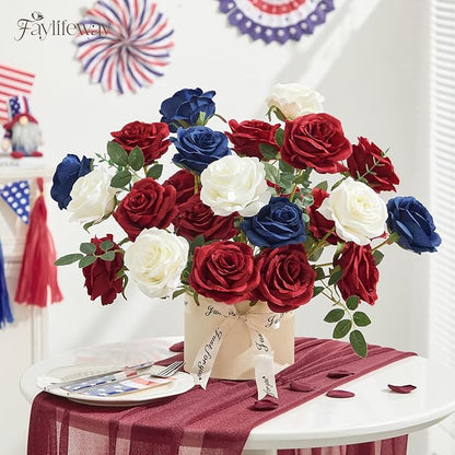 20PCS Artificial Dusty Blue Roses, 3.9'' Silk Flower Head Fake Blue Rose with Long Stems, Realistic Faux Roses Bouquet for Mother's Day DIY Wedding Home Party Office Decoration