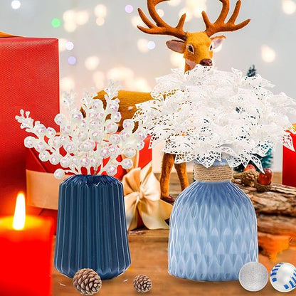 22Pcs Christmas Poinsettia Artificial Flowers and Glitter Berries Stems Kit, 16Pcs Glitter Christmas Tree Flowers Ornaments and 6 Pack Christmas Tree Picks for Wedding Xmas Holiday Decorations(White)
