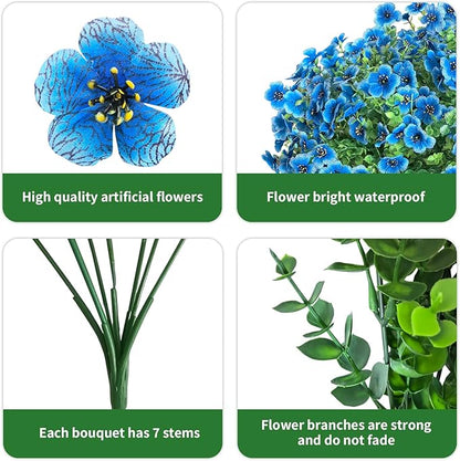 Artificial Flowers for Outdoor Indoor Garden Home Decoration, Faux Flower Daisy with Eucalyptus Leaves Fake Plants Greenery Boxwood Porch Patio, 12 Bundles