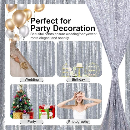 Silver Sequin Backdrop Curtains 2FTx8FT 2 Panels Sparkle Backdrop Curtain Drapes Glitter Backdrop Photo Background for Wedding Baby Shower Xmas Birthday Parties