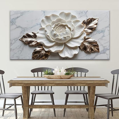 Suconvng Canvas Wall Art Living Room Home Wall Decor Modern White Flower Canvas Art Wall Decor 29 X 58 Inches Large Wall Art Elegant Marble Texture Picture For Bedroom Office Artwork